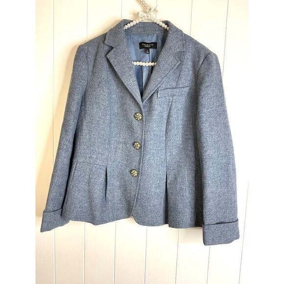 Talbots Pale Blue Wool 3 Button Blazer Size 12 - Picture 1 of 6